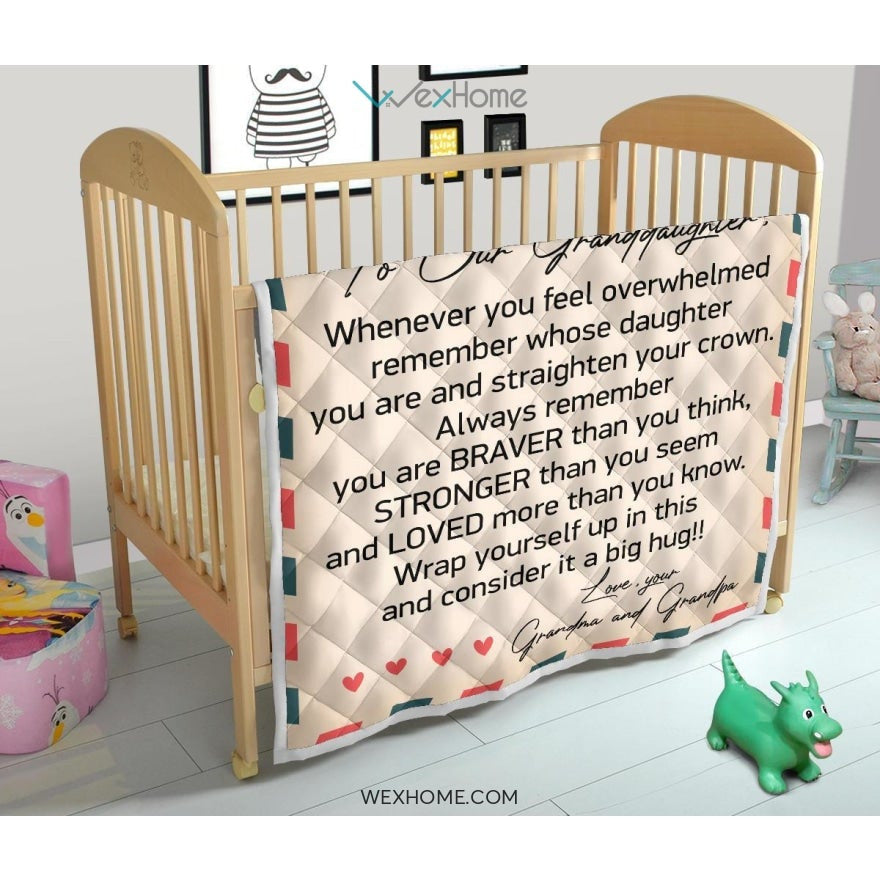 To Granddaughter Letter From Grandma and Grandpa You Are Braver And Stronger Quilt