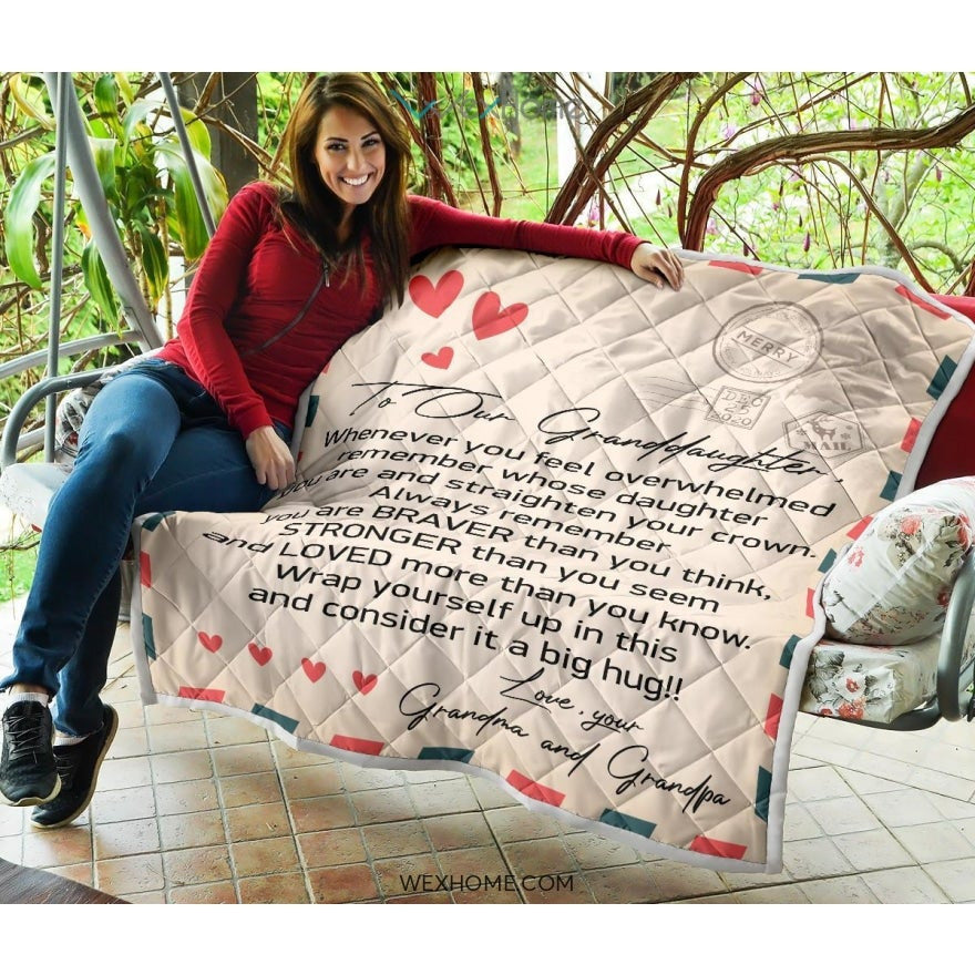To Granddaughter Letter From Grandma and Grandpa You Are Braver And Stronger Quilt