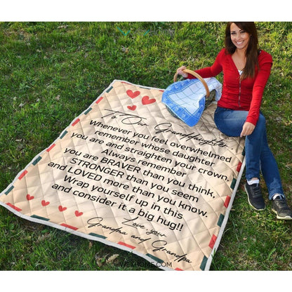 To Granddaughter Letter From Grandma and Grandpa You Are Braver And Stronger Quilt