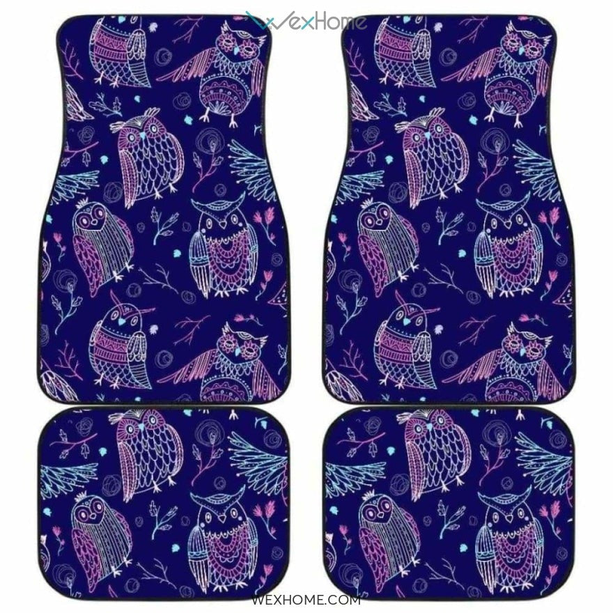 Cute Owls Pattern Boho Style Ornament Front And Back Car Mats