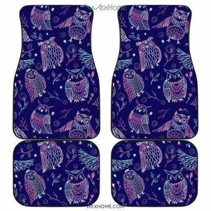 Cute Owls Pattern Boho Style Ornament Front And Back Car Mats