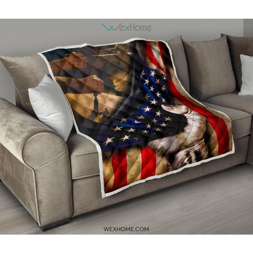 Carpenter Hand Pulling American Flag Quilt