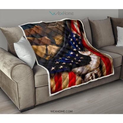 Carpenter Hand Pulling American Flag Quilt