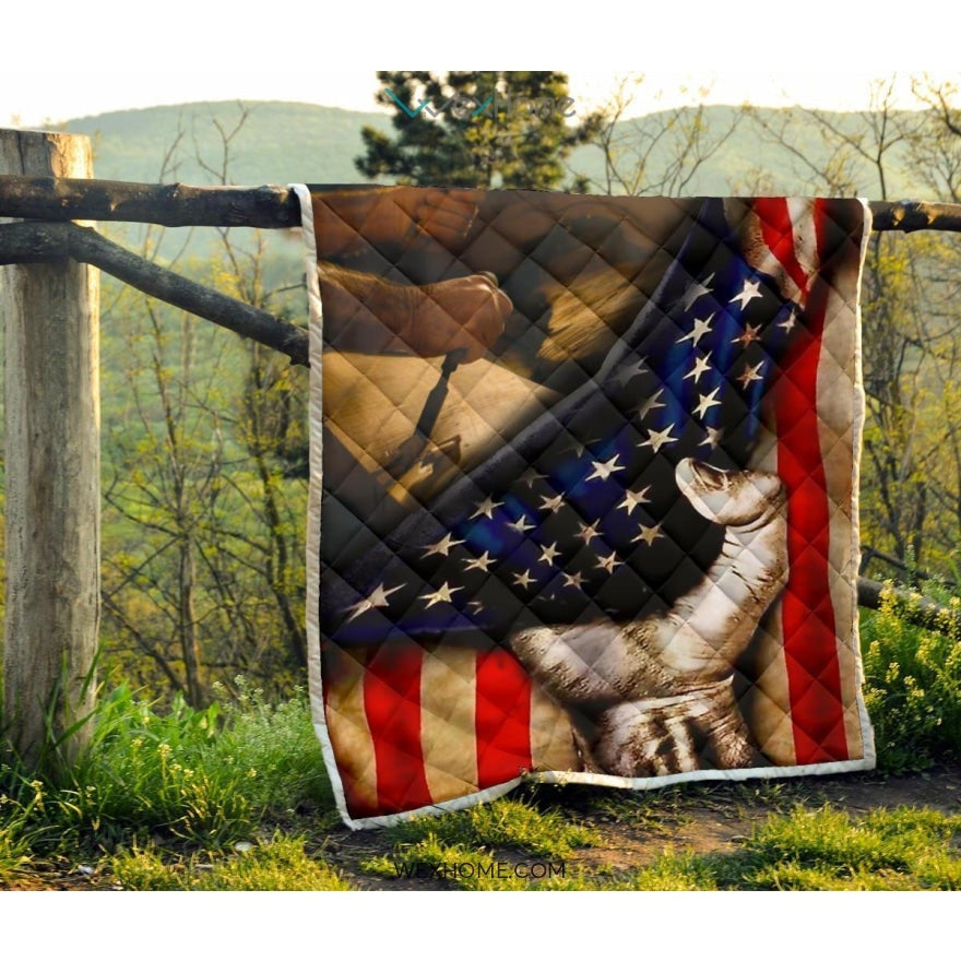 Carpenter Hand Pulling American Flag Quilt