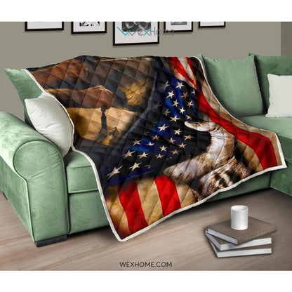 Carpenter Hand Pulling American Flag Quilt