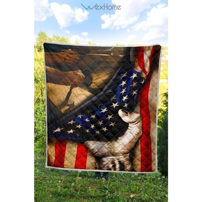 Carpenter Hand Pulling American Flag Quilt