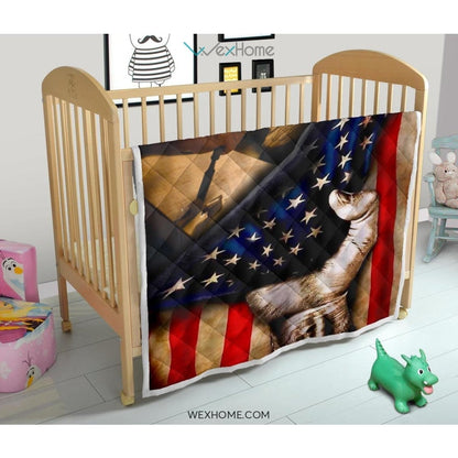 Carpenter Hand Pulling American Flag Quilt