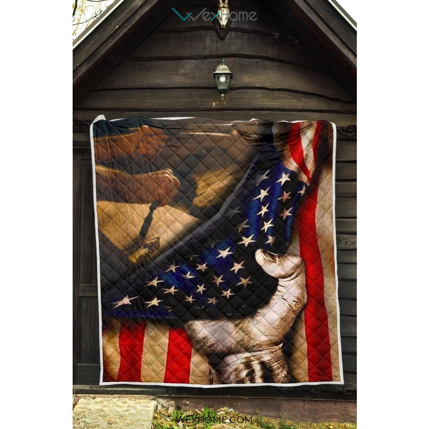 Carpenter Hand Pulling American Flag Quilt