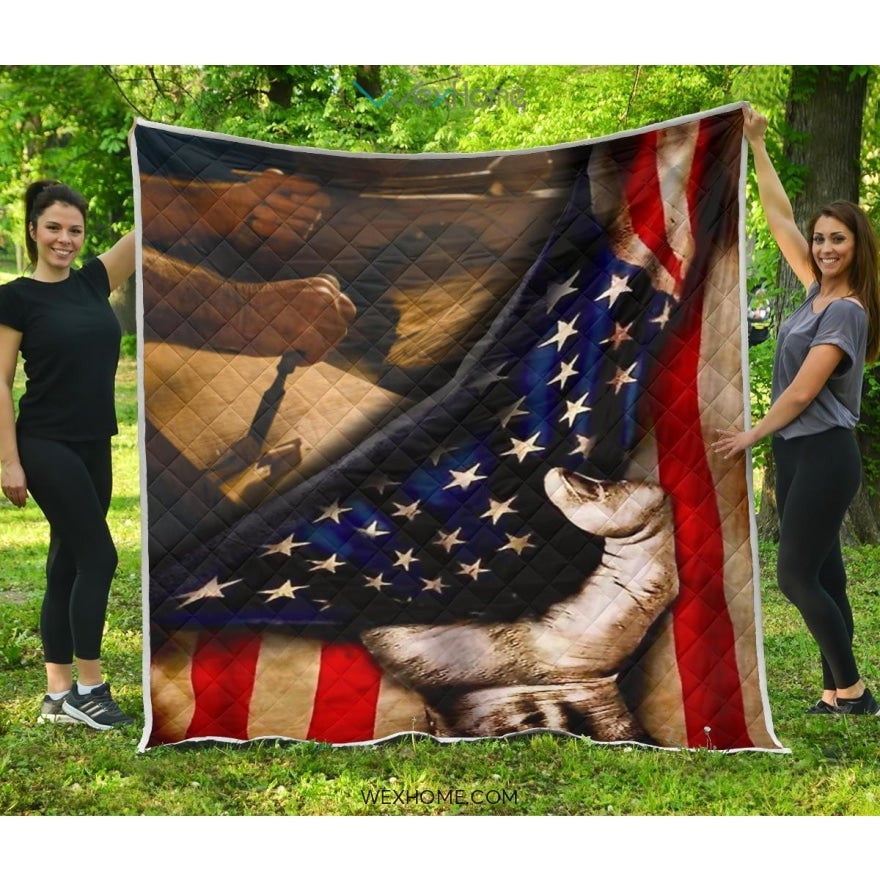 Carpenter Hand Pulling American Flag Quilt