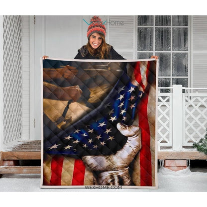 Carpenter Hand Pulling American Flag Quilt