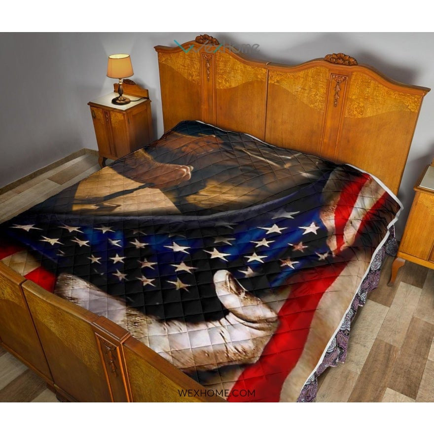 Carpenter Hand Pulling American Flag Quilt
