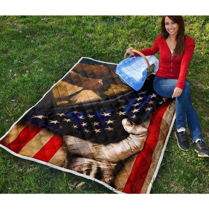 Carpenter Hand Pulling American Flag Quilt