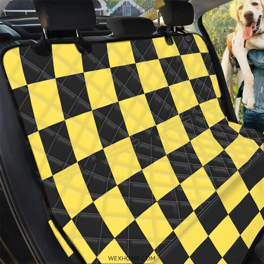 Yellow Checkered Print Pet Car Seat Cover