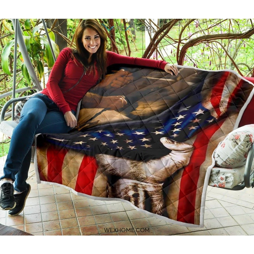 Carpenter Hand Pulling American Flag Quilt