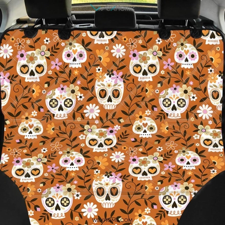 Yellow Sugar Skull Pet Car Seat Cover
