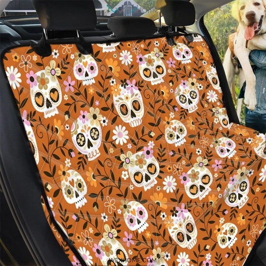 Yellow Sugar Skull Pet Car Seat Cover