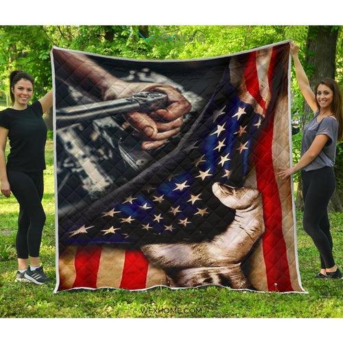 Mechanic Hand Pulling American Flag Quilt