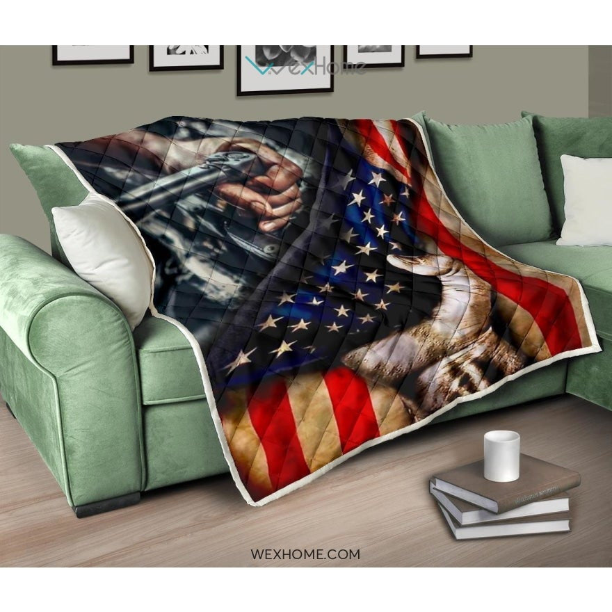 Mechanic Hand Pulling American Flag Quilt