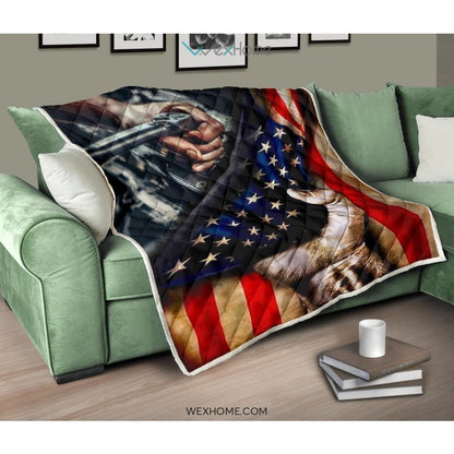 Mechanic Hand Pulling American Flag Quilt