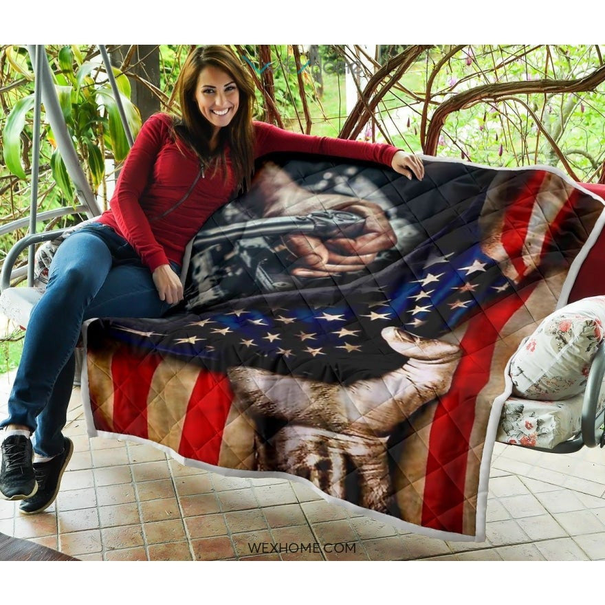 Mechanic Hand Pulling American Flag Quilt