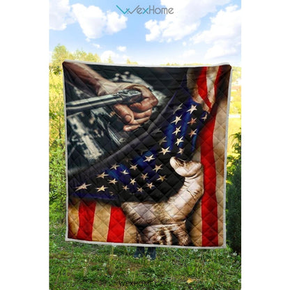 Mechanic Hand Pulling American Flag Quilt