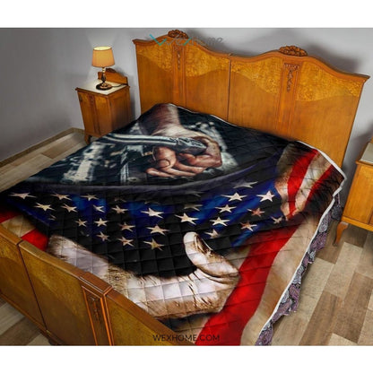 Mechanic Hand Pulling American Flag Quilt