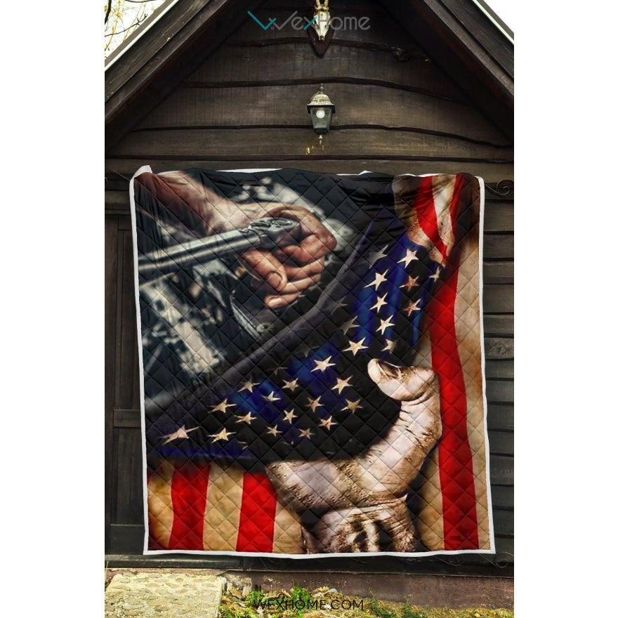Mechanic Hand Pulling American Flag Quilt
