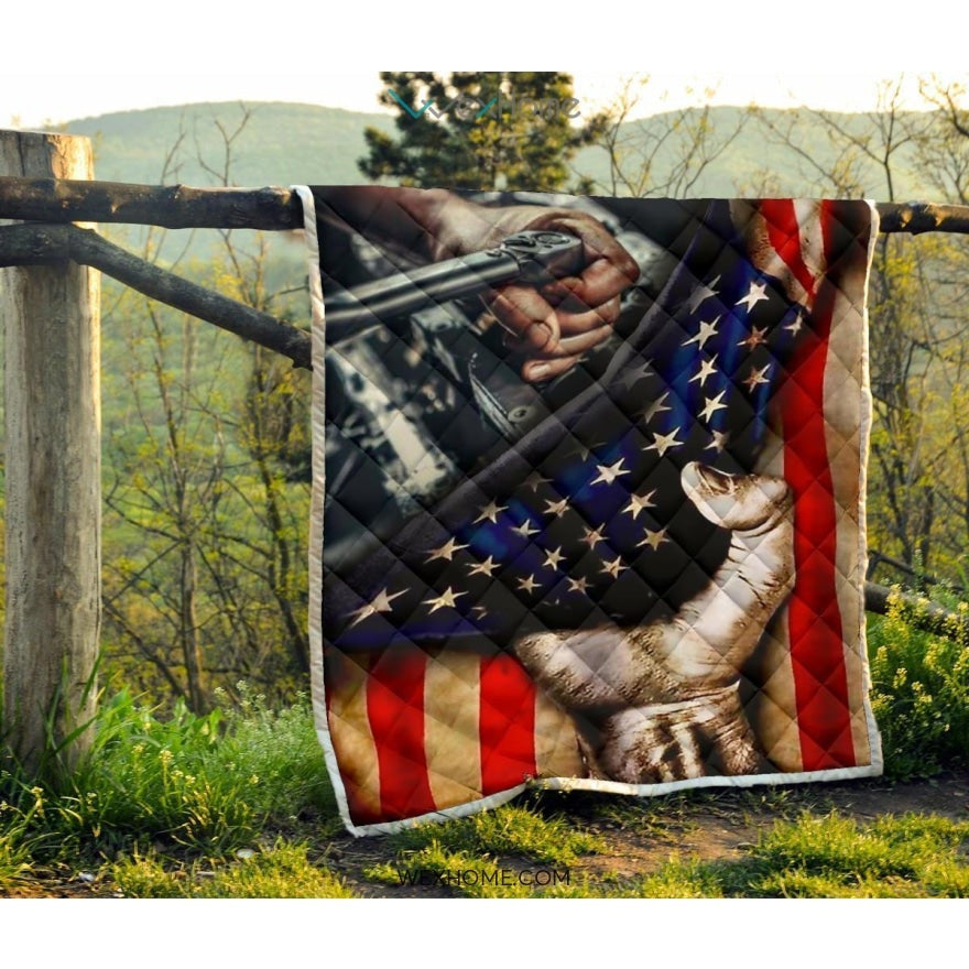 Mechanic Hand Pulling American Flag Quilt