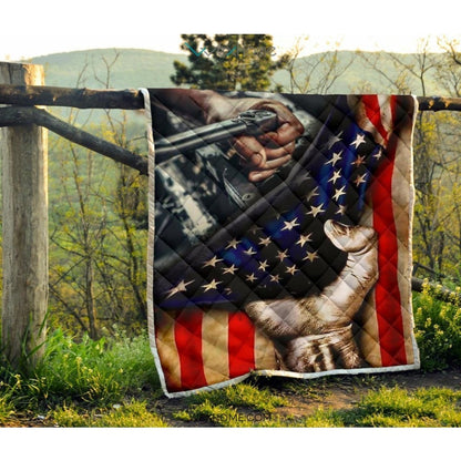 Mechanic Hand Pulling American Flag Quilt