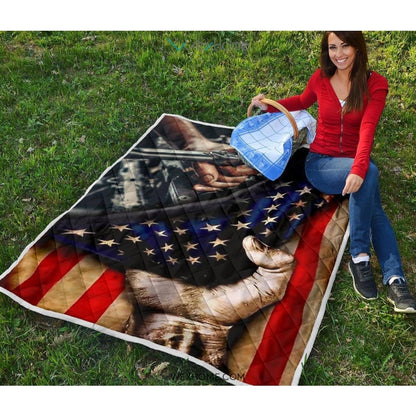 Mechanic Hand Pulling American Flag Quilt