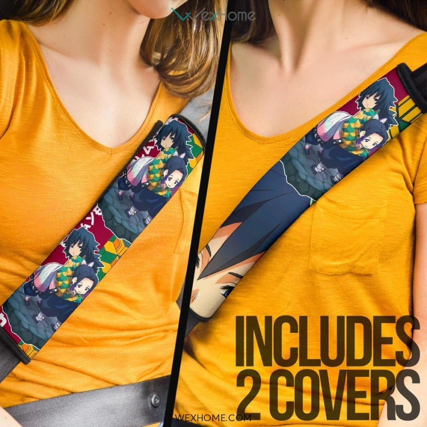Demon Slayers Anime Seat Belt Covers | Chibi Giyuu And Shinobu Belt Covers