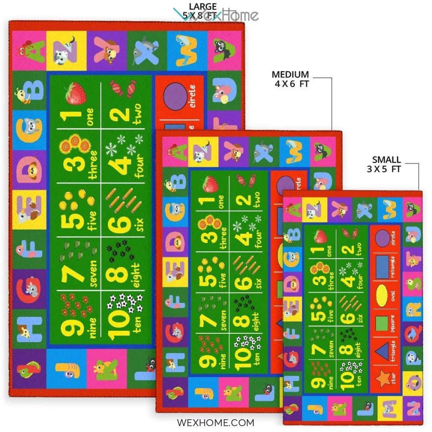 Collection ABC, Numbers and Shapes Educational Nursery Area Rug