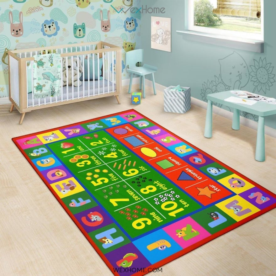 Collection ABC, Numbers and Shapes Educational Nursery Area Rug