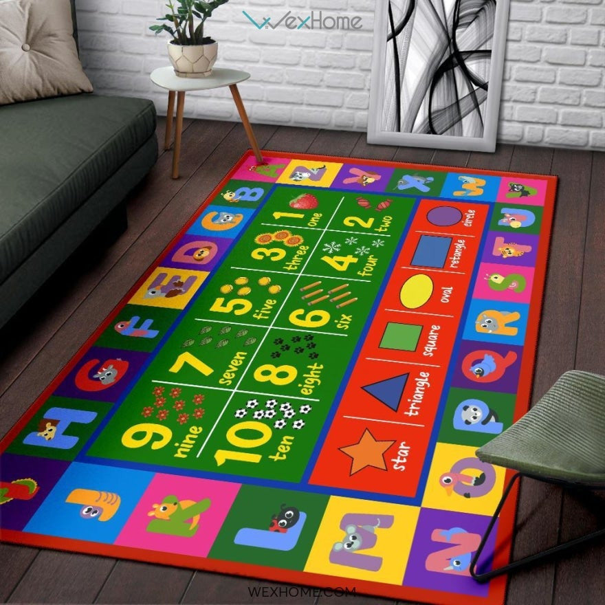 Collection ABC, Numbers and Shapes Educational Nursery Area Rug
