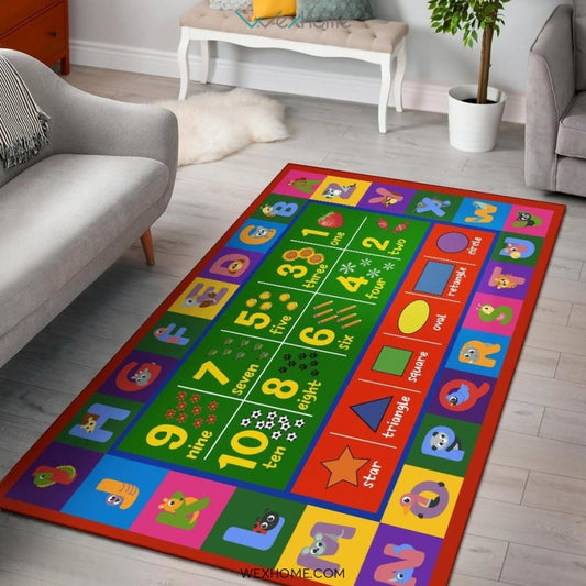 Collection ABC, Numbers and Shapes Educational Nursery Area Rug