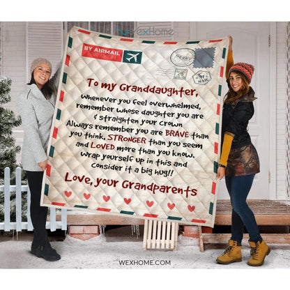 Letter Love Granddaughter From Grandparents You Are Braver Than You Think Quilt