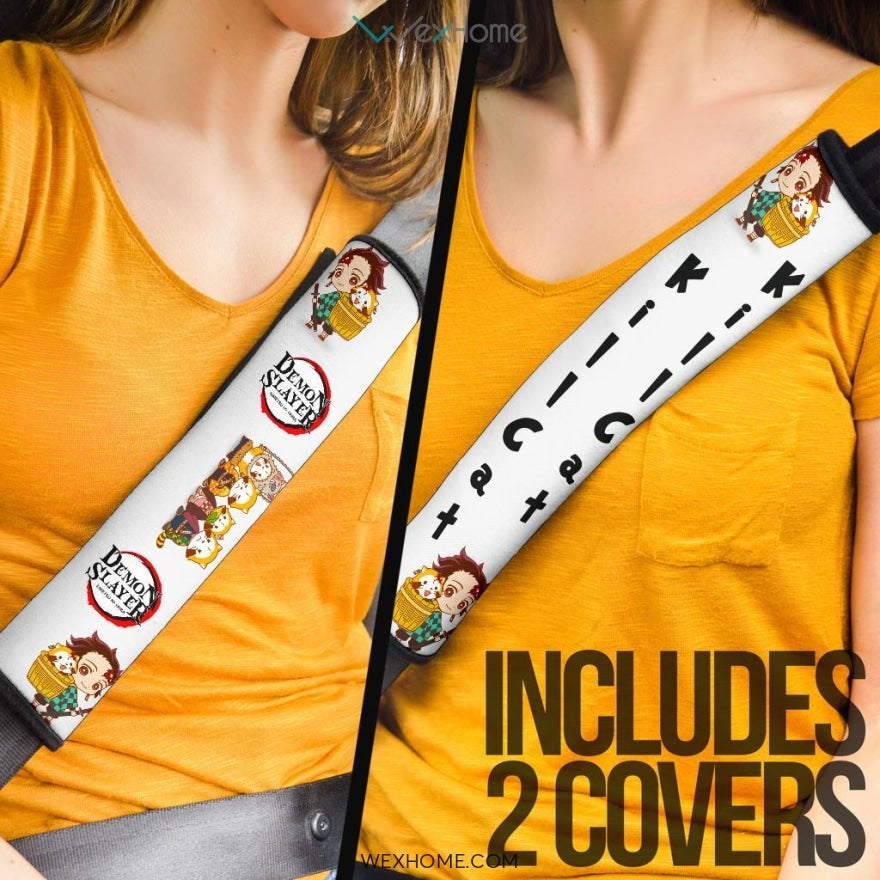 Demon Slayer Anime Seat Belt Covers | DS Tanjiro Carry Racoon Belt Covers
