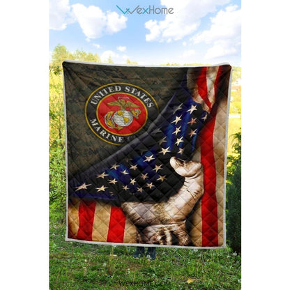 US Marine Hand Pulling American Flag Quilt
