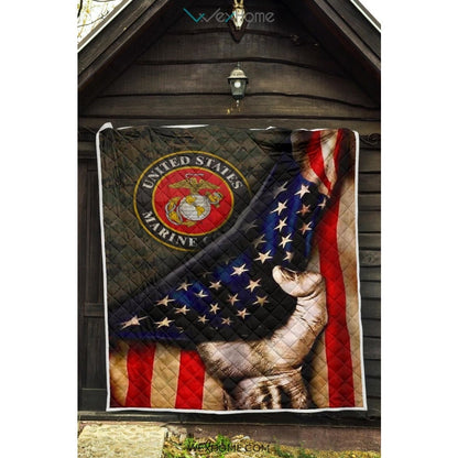 US Marine Hand Pulling American Flag Quilt