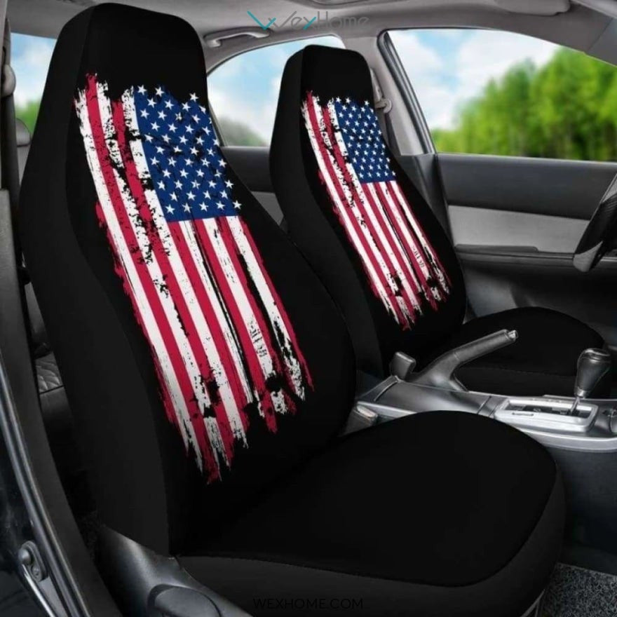 American Flag On Black Car Seat Cover