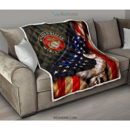 US Marine Hand Pulling American Flag Quilt