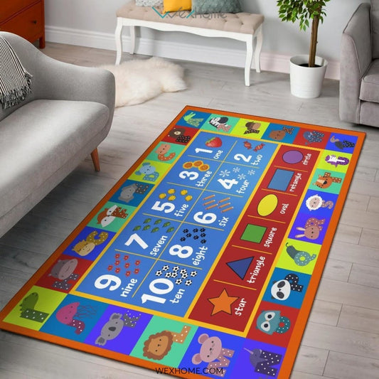 Alphabet Numbers and Shapes Educational Nursery Area Rug
