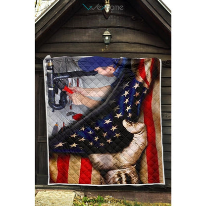 Plumber Hand Pulling American Flag Quilt