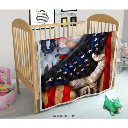 Plumber Hand Pulling American Flag Quilt