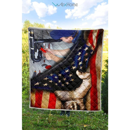Plumber Hand Pulling American Flag Quilt