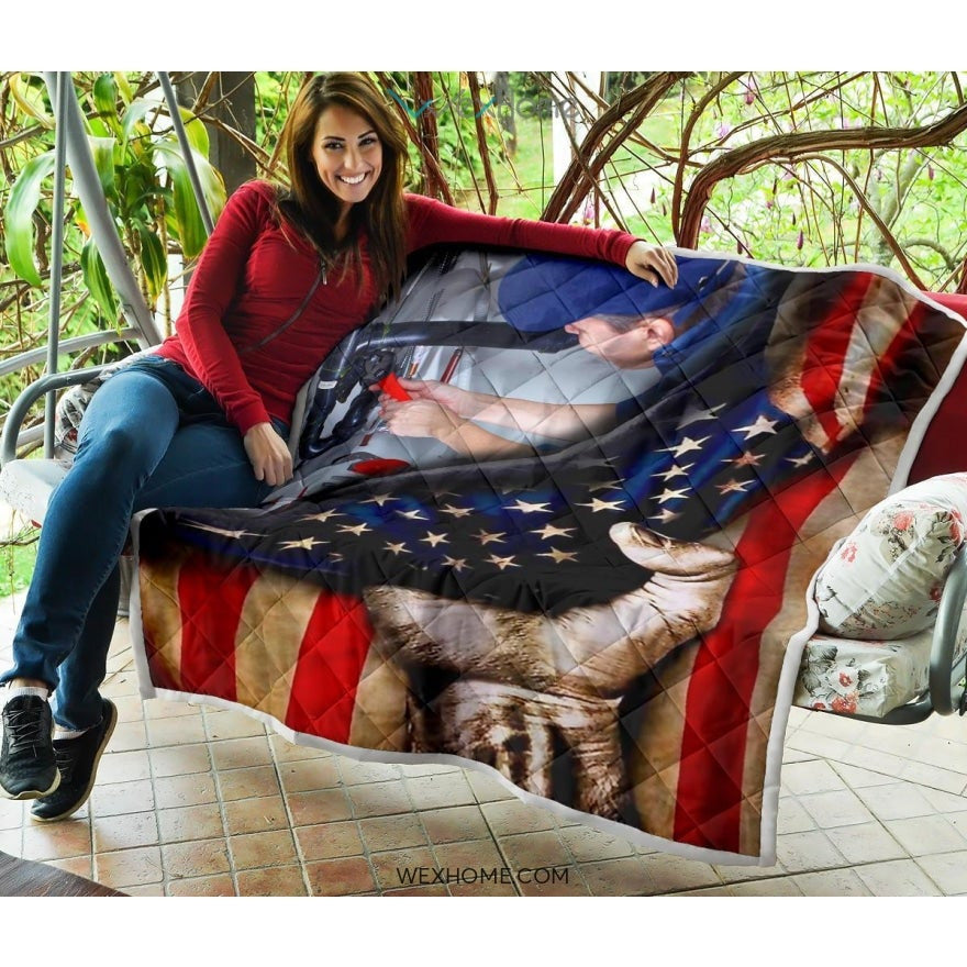 Plumber Hand Pulling American Flag Quilt