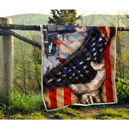 Plumber Hand Pulling American Flag Quilt