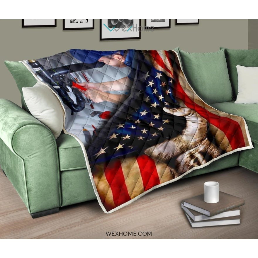 Plumber Hand Pulling American Flag Quilt
