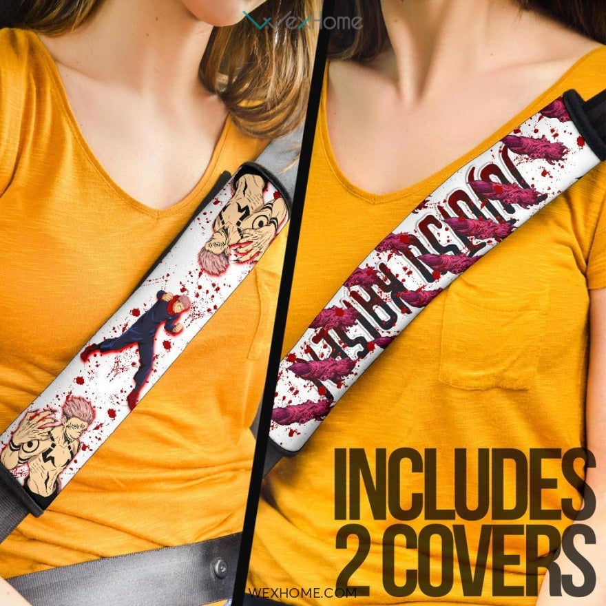 Jujutsu Kaisen Anime Seat Belt Covers | Jujutsu Kaisen Yuji Sukuna Bloody White Belt Covers
