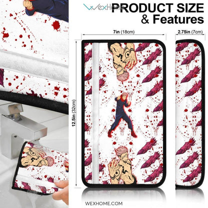 Jujutsu Kaisen Anime Seat Belt Covers | Jujutsu Kaisen Yuji Sukuna Bloody White Belt Covers